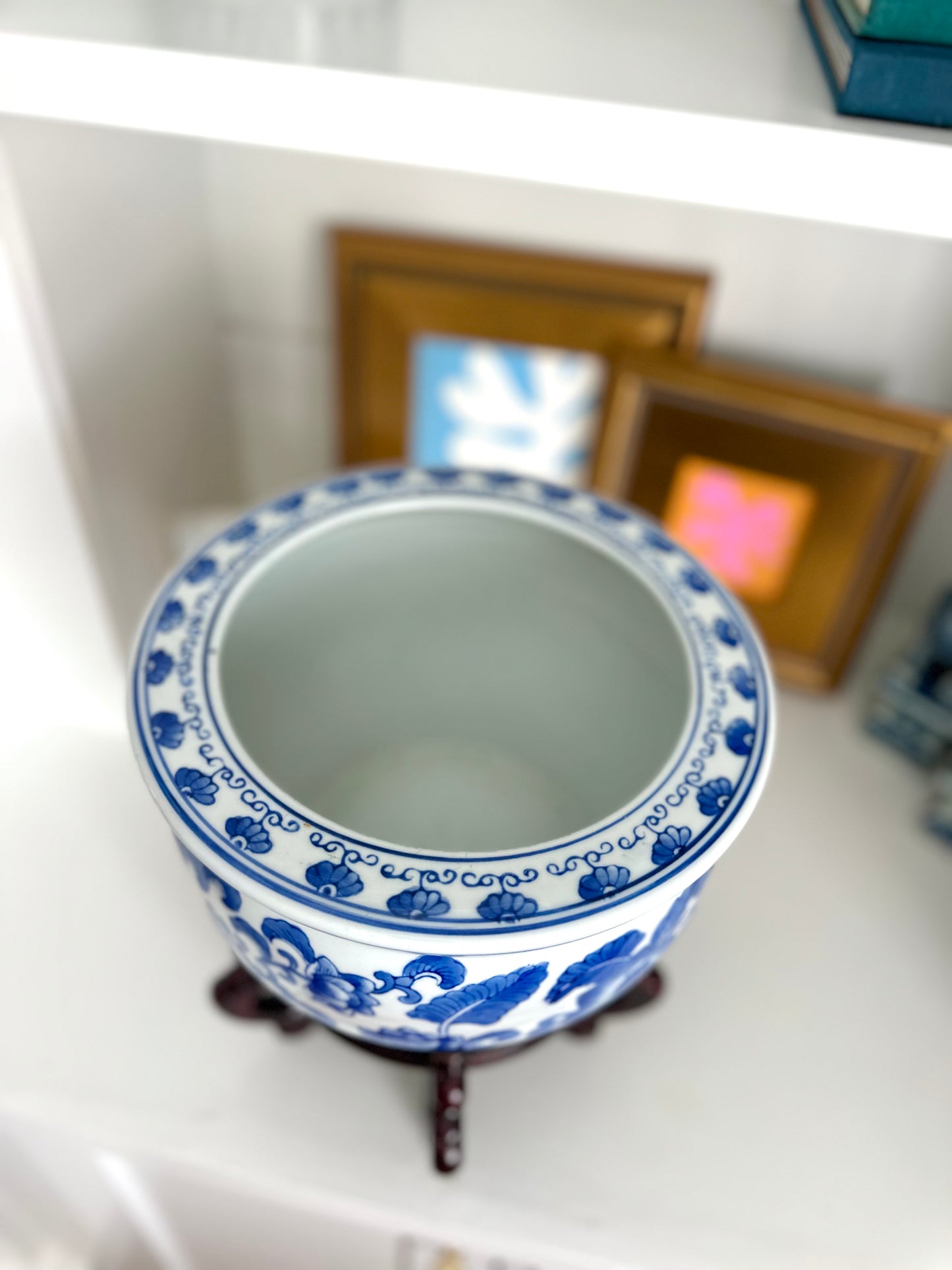 Blue & White Faux Floral Planter