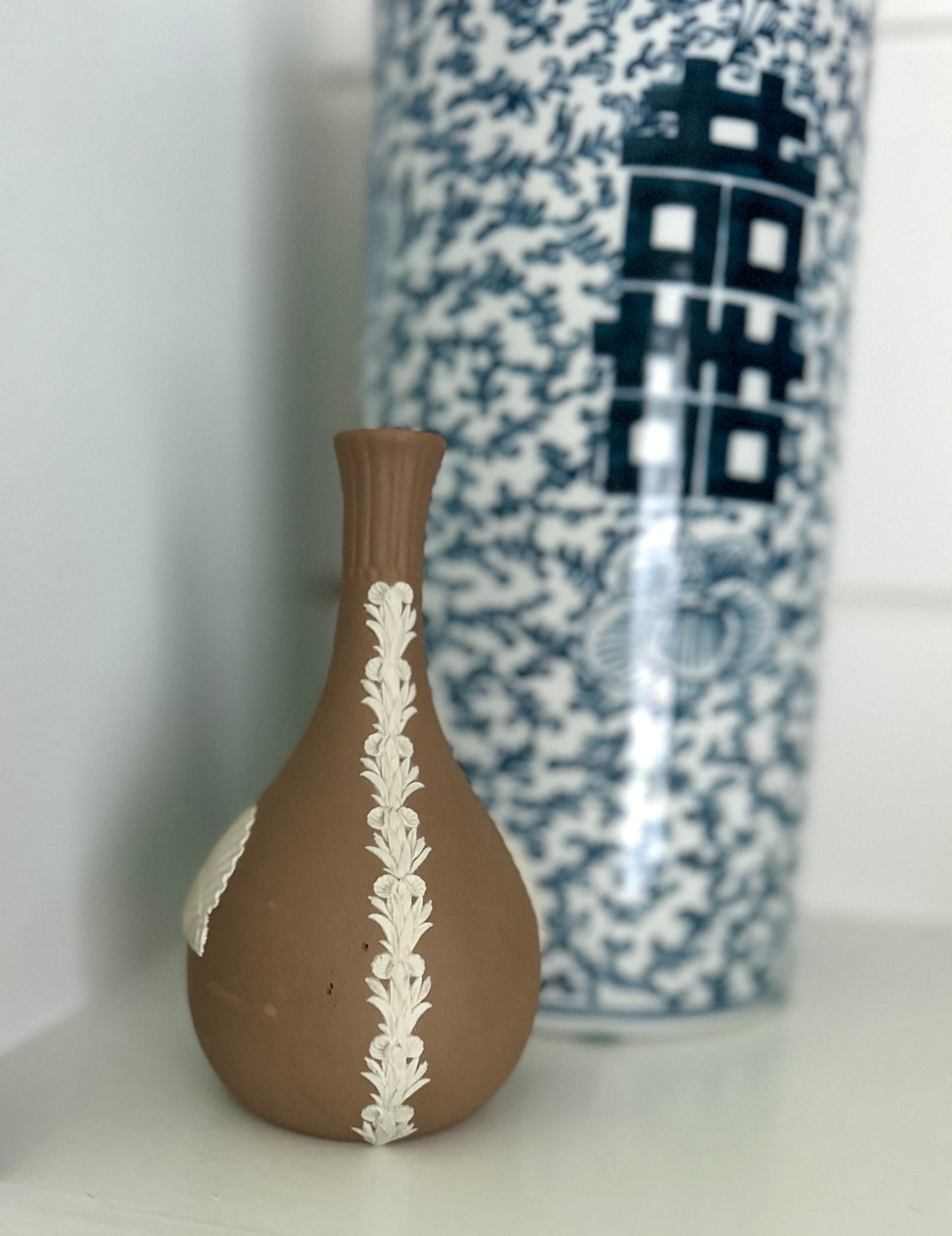 Vintage Taupe Brown Jasperware Bud Vase