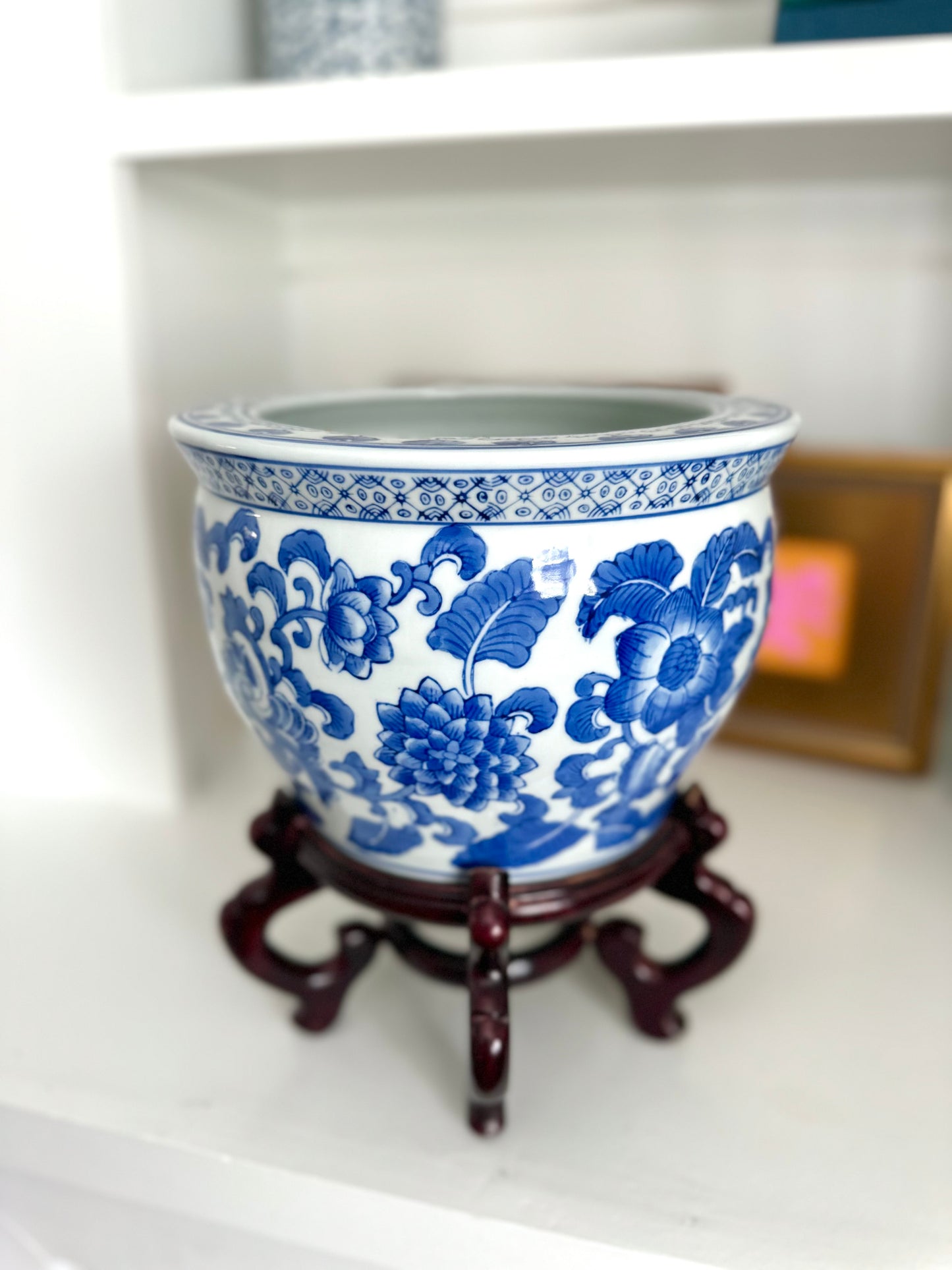 Blue & White Faux Floral Planter
