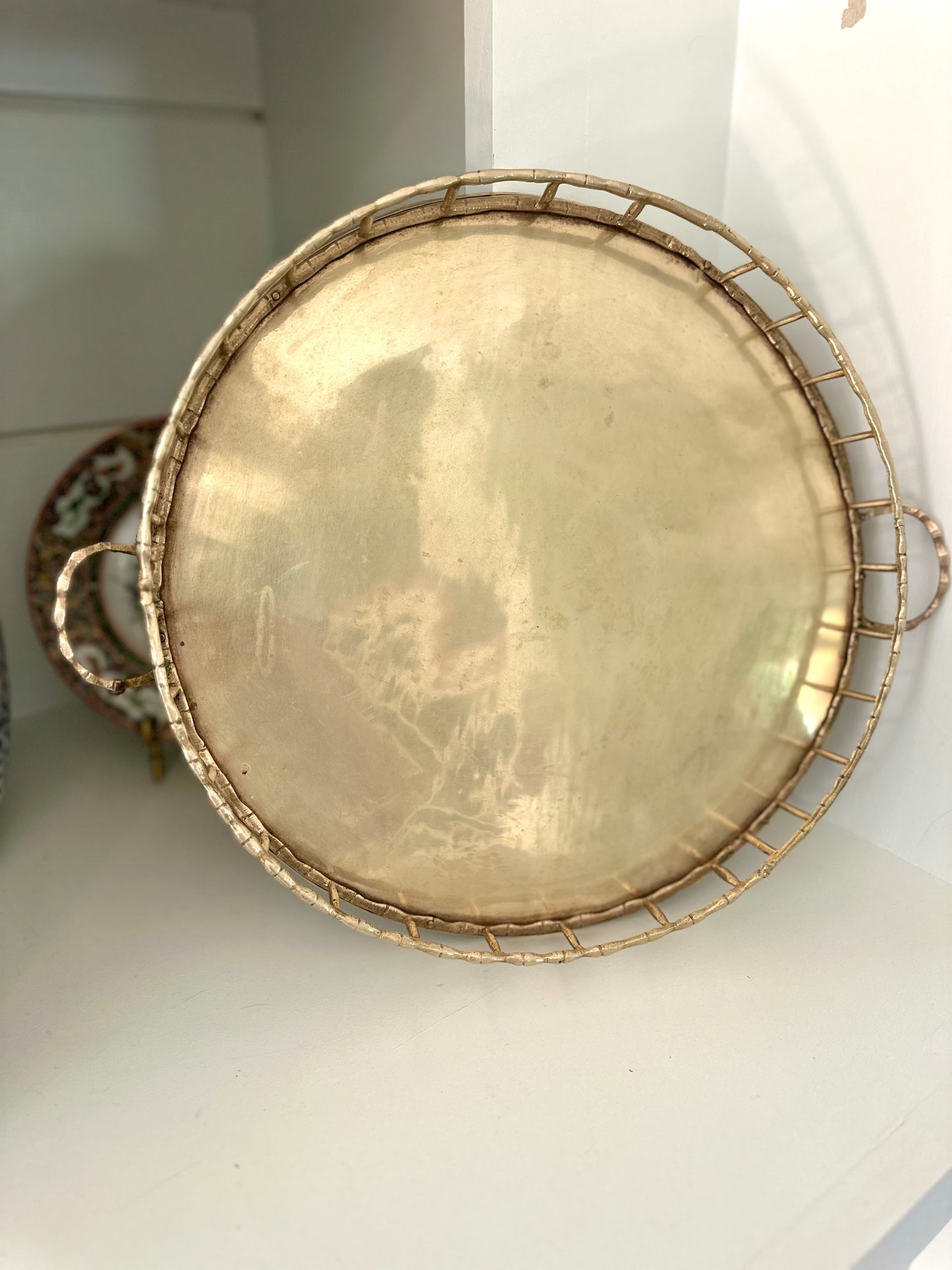 Faux bamboo round brass tray