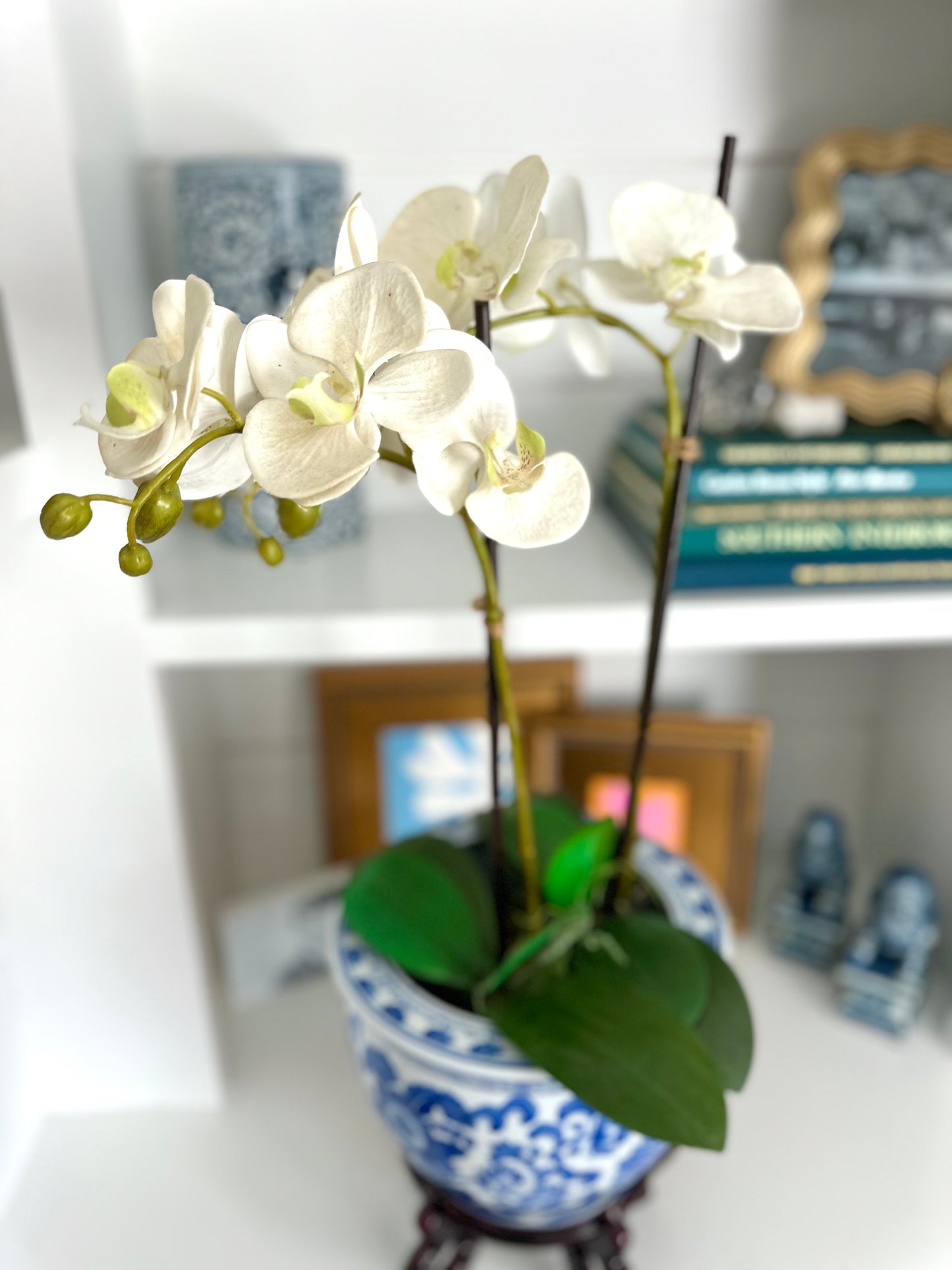Blue & White Faux Floral Planter