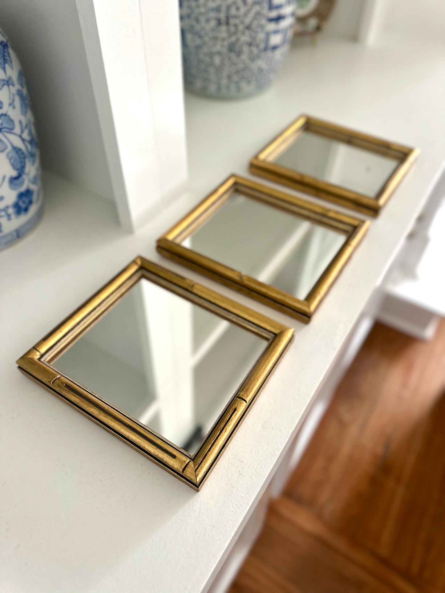 Faux bamboo mirror trio
