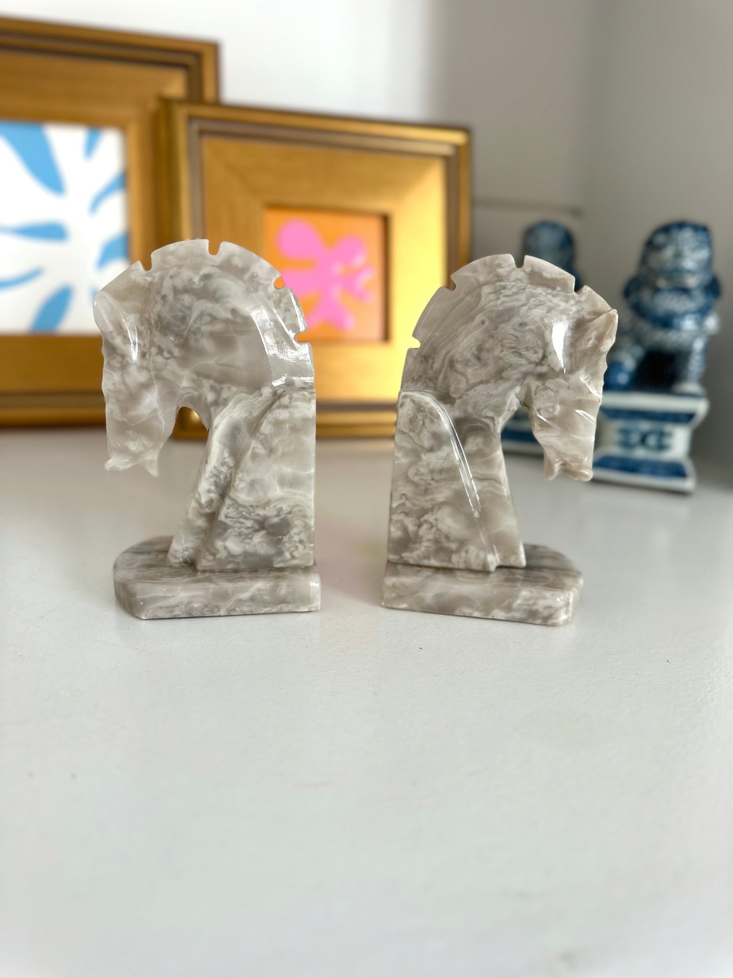 Vintage stone horse bookends