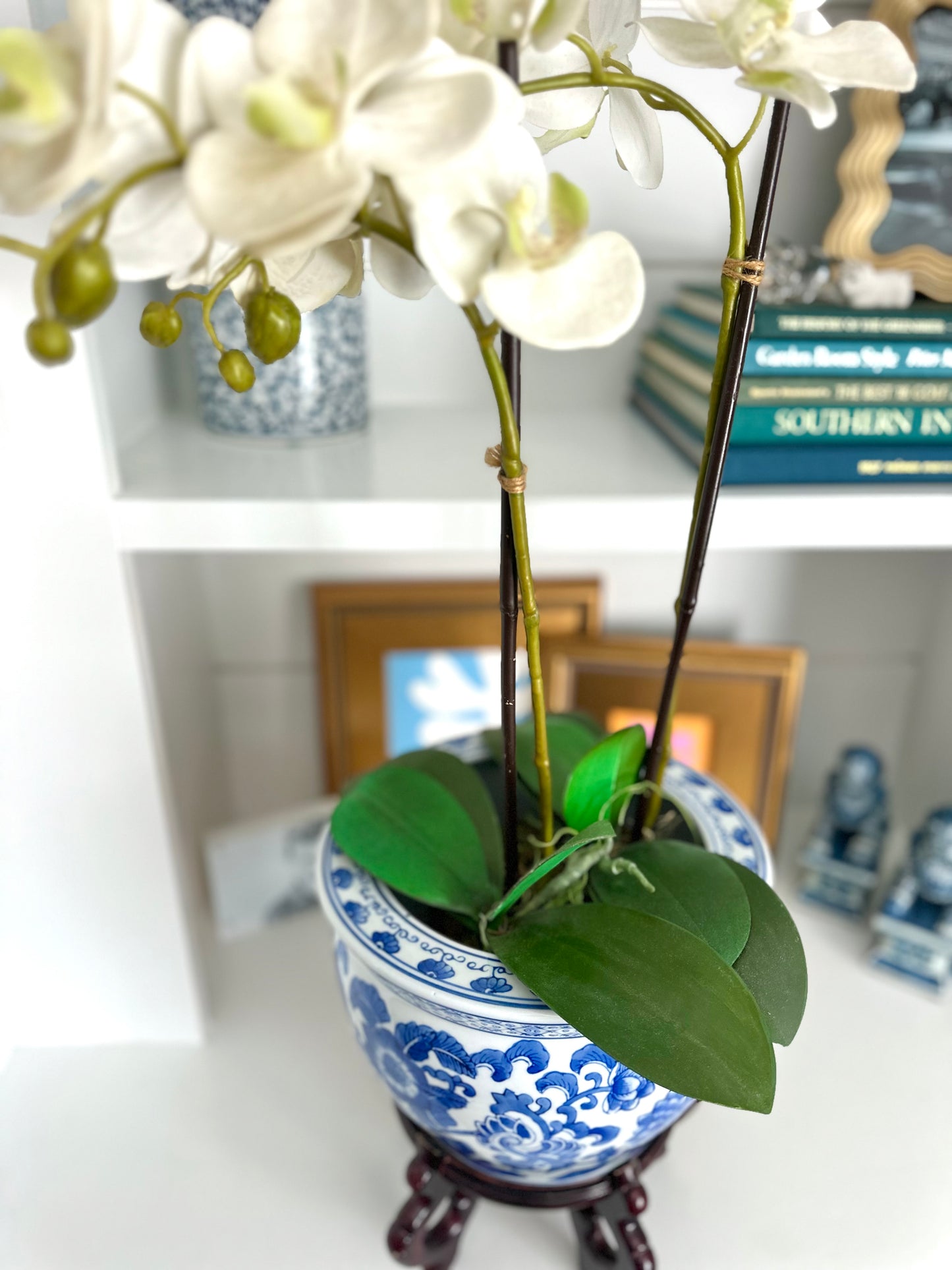 Blue & White Faux Floral Planter