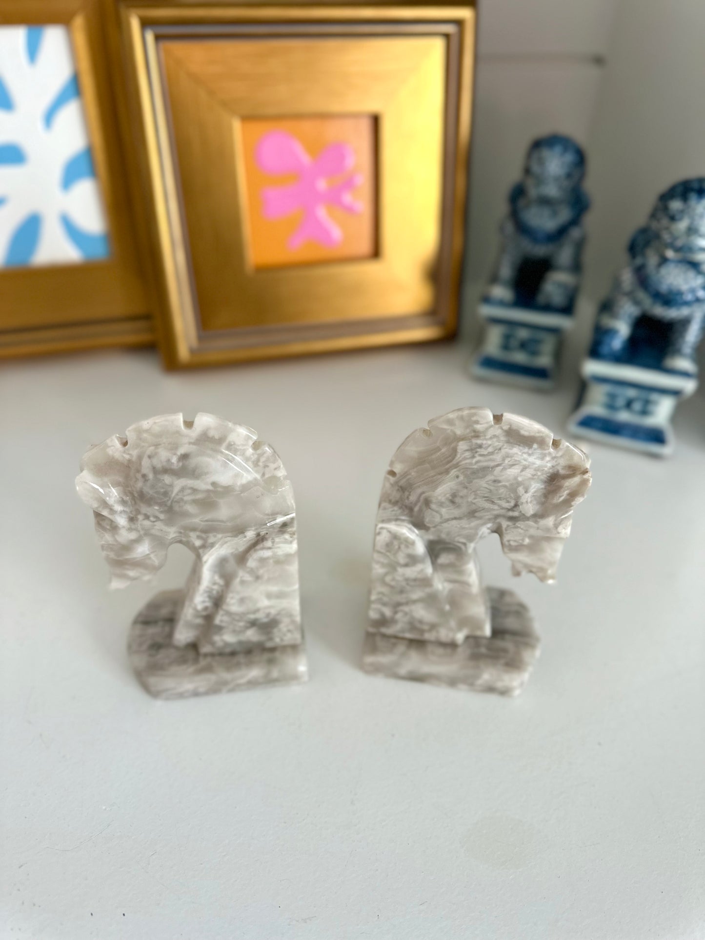 Vintage stone horse bookends