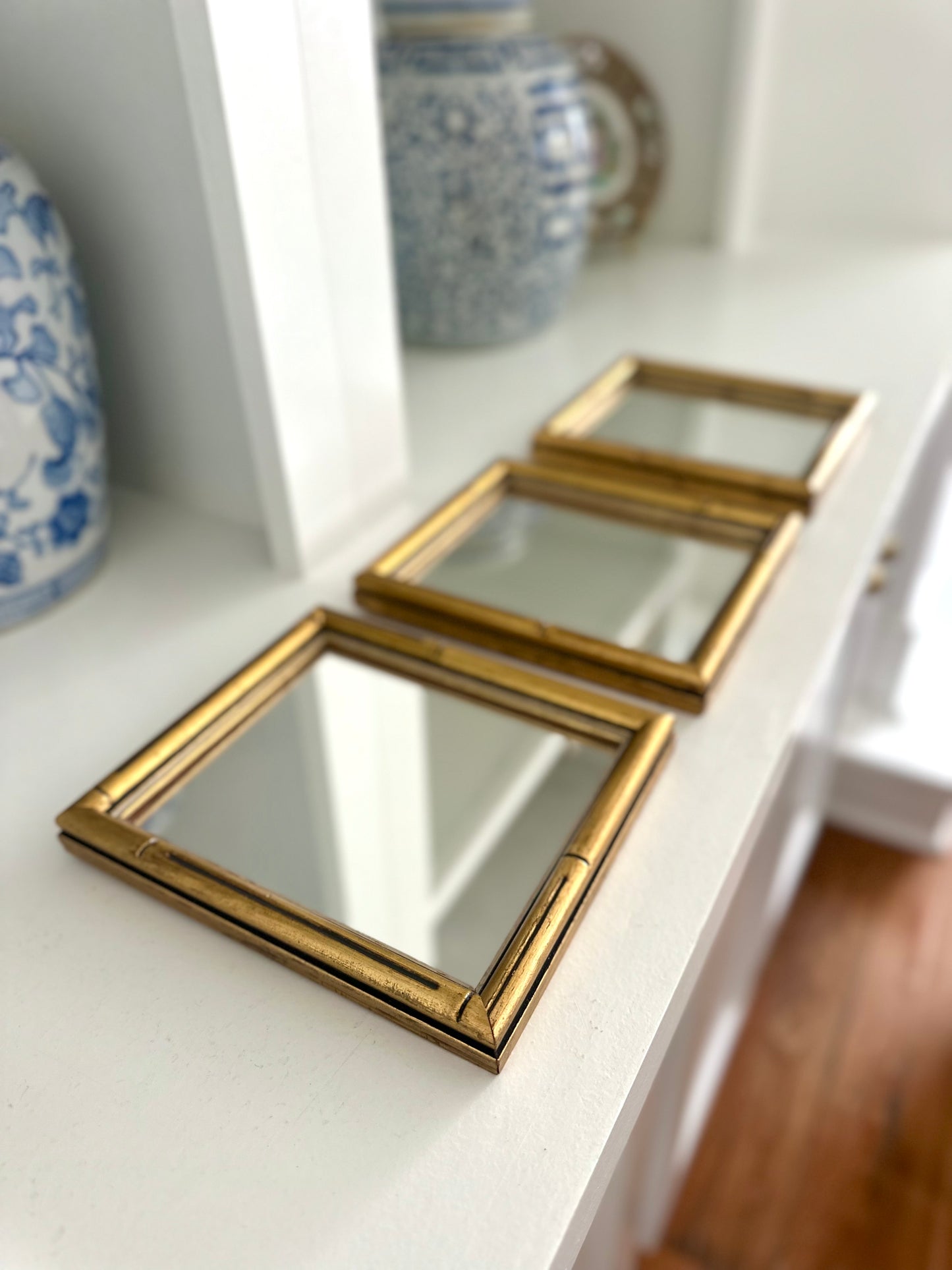Faux bamboo mirror trio