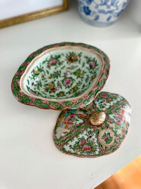 Antique Rose Medallion Celadon Tureen