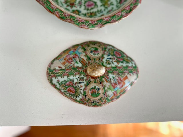 Antique Rose Medallion Celadon Tureen