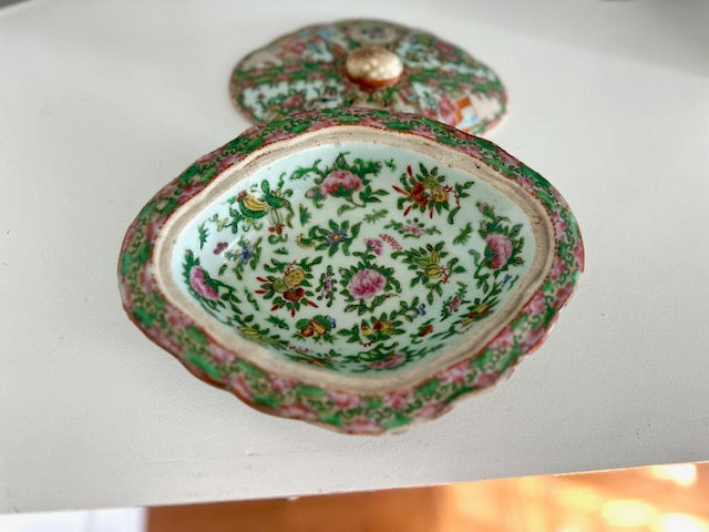 Antique Rose Medallion Celadon Tureen