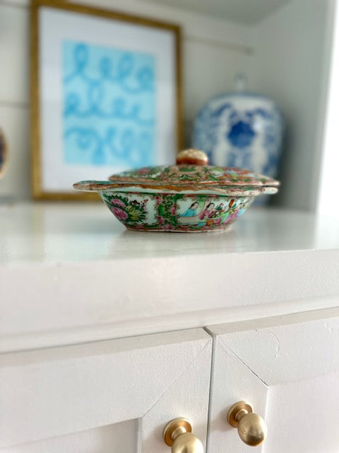 Antique Rose Medallion Celadon Tureen