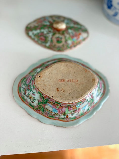 Antique Rose Medallion Celadon Tureen