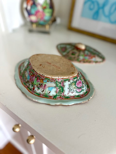 Antique Rose Medallion Celadon Tureen