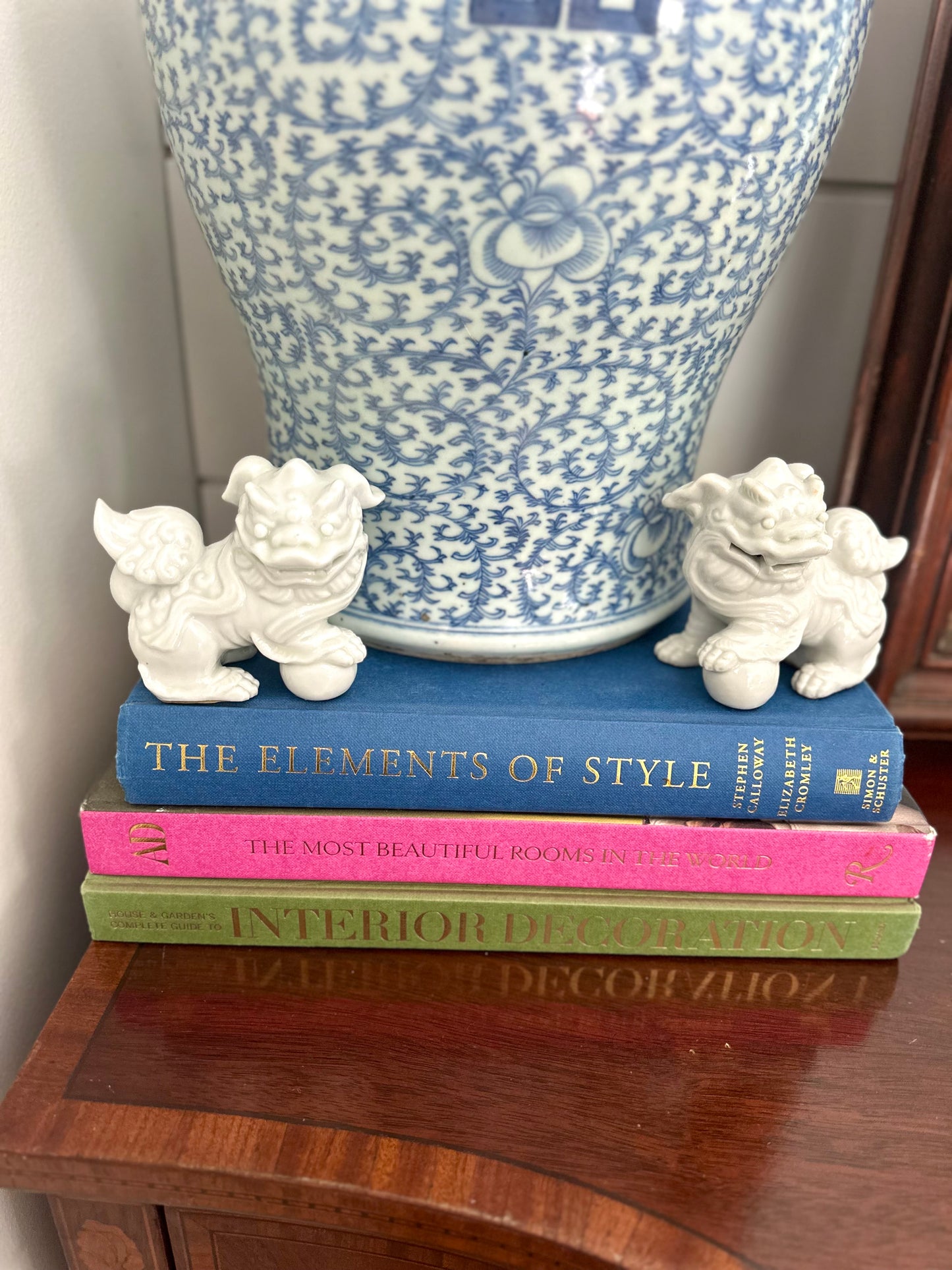 pair of vintage porcelain foo dogs