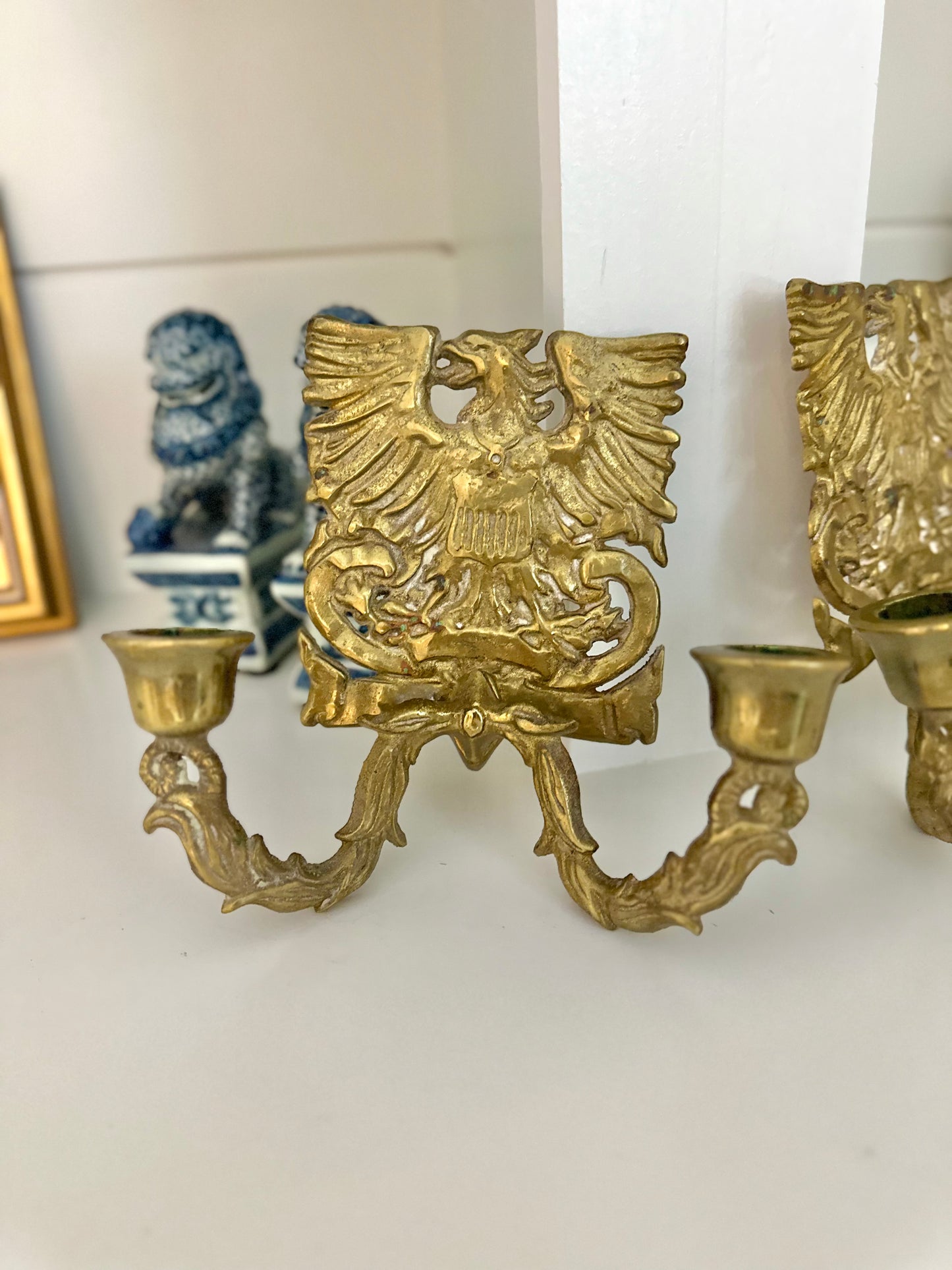 vintage brass American Federal eagle wall sconces
