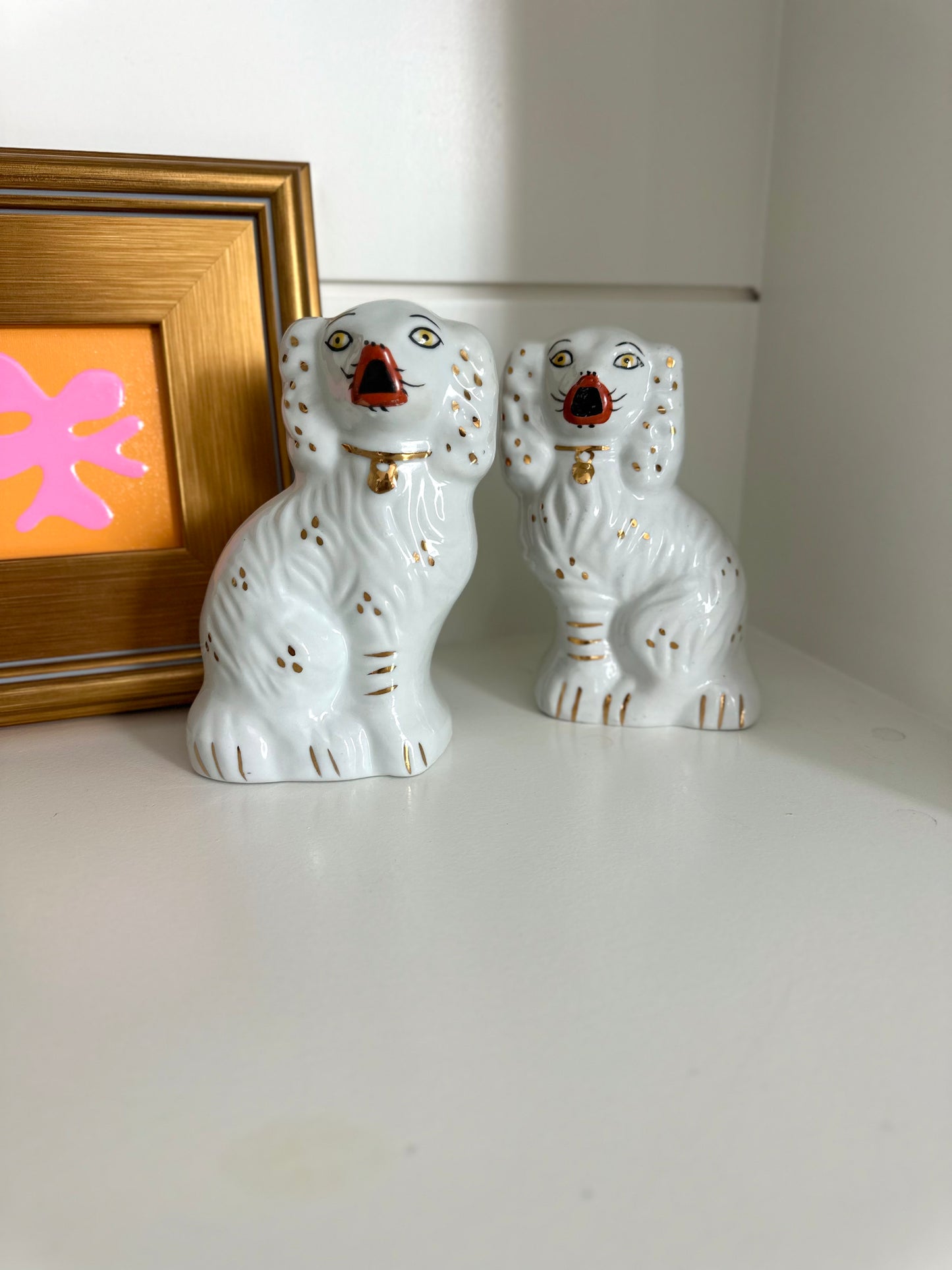 pair of reproduction Staffordshire mantel dogs