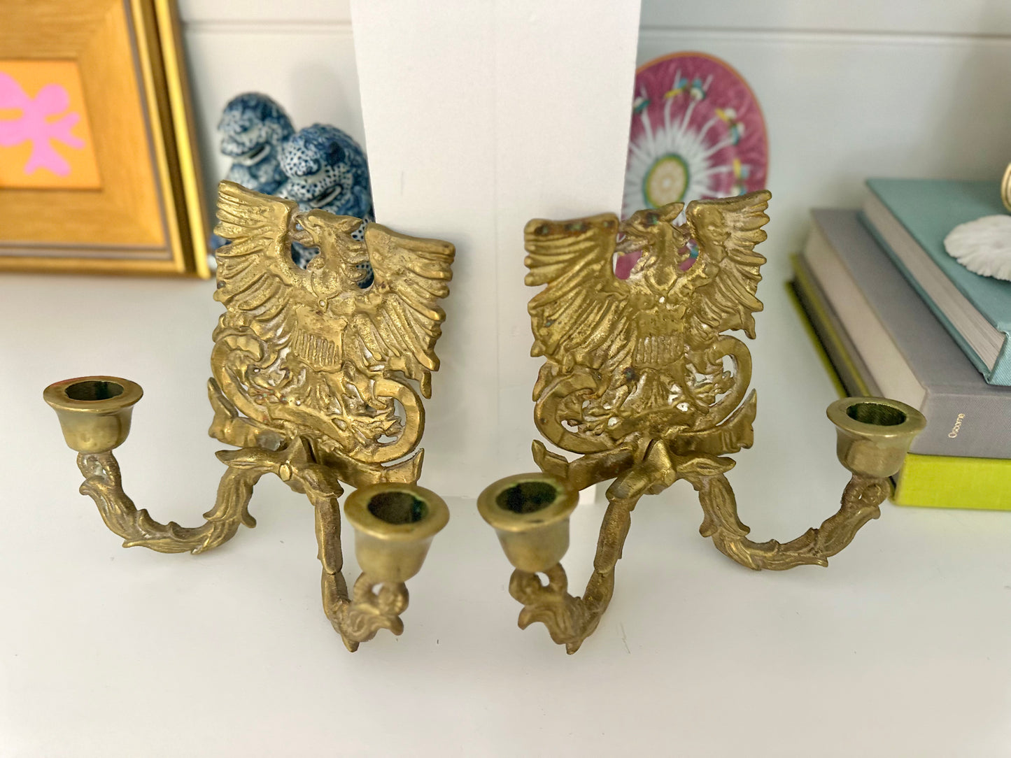 vintage brass American Federal eagle wall sconces