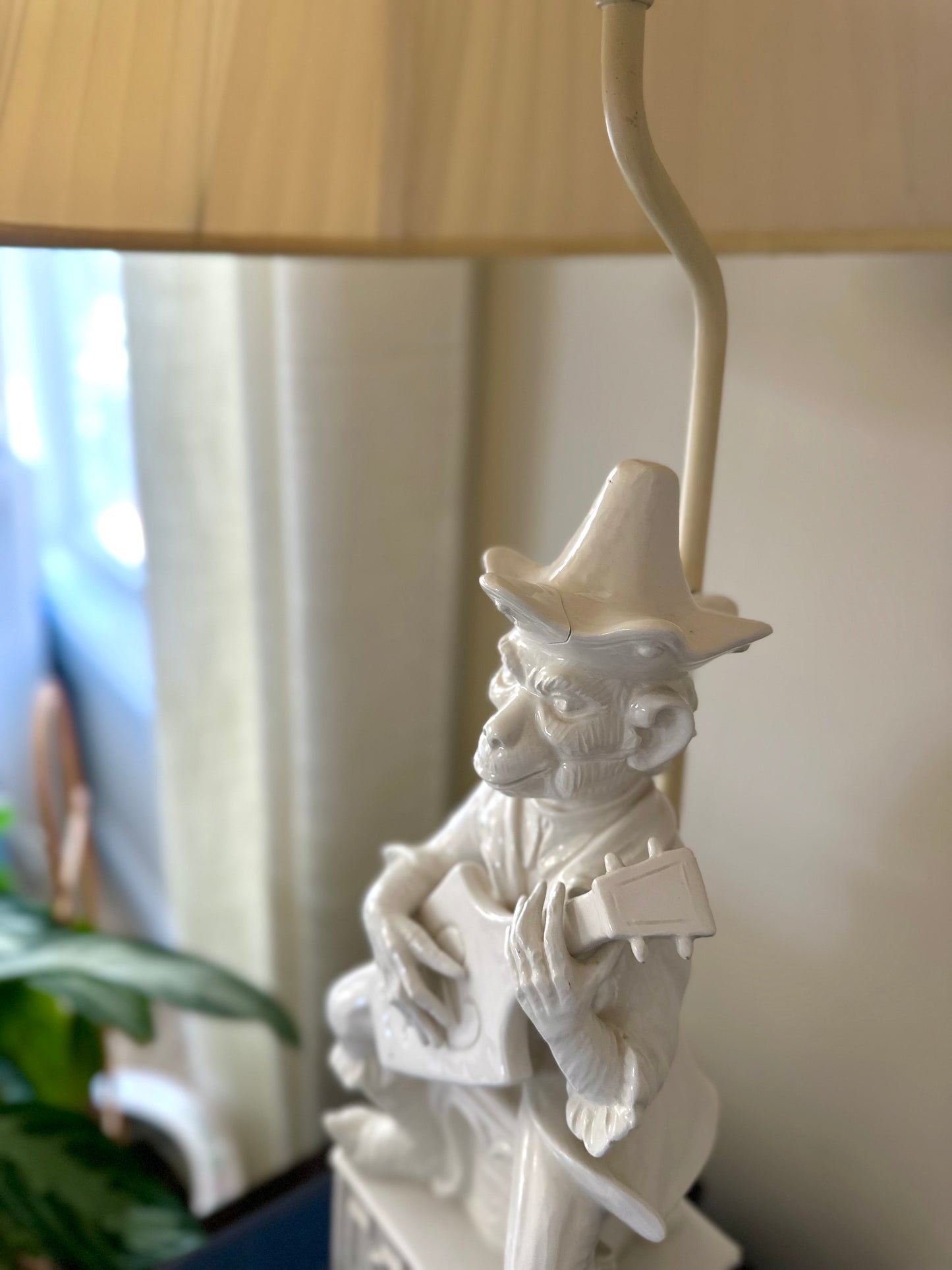 Blanc de Chine chinoiserie monkey lamp