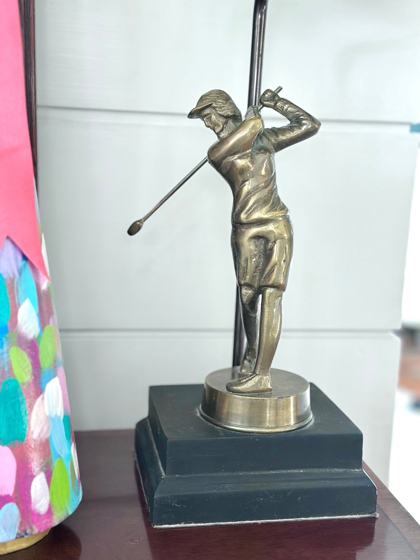 Brass Golfer Figurine Lamp Pair