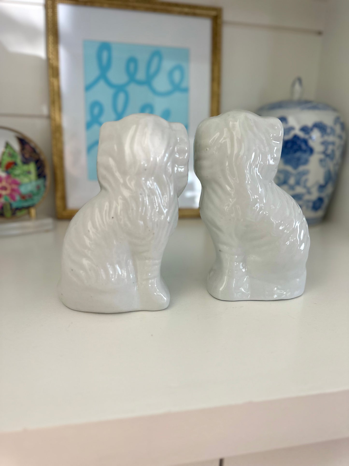 pair of reproduction Staffordshire mantel dogs