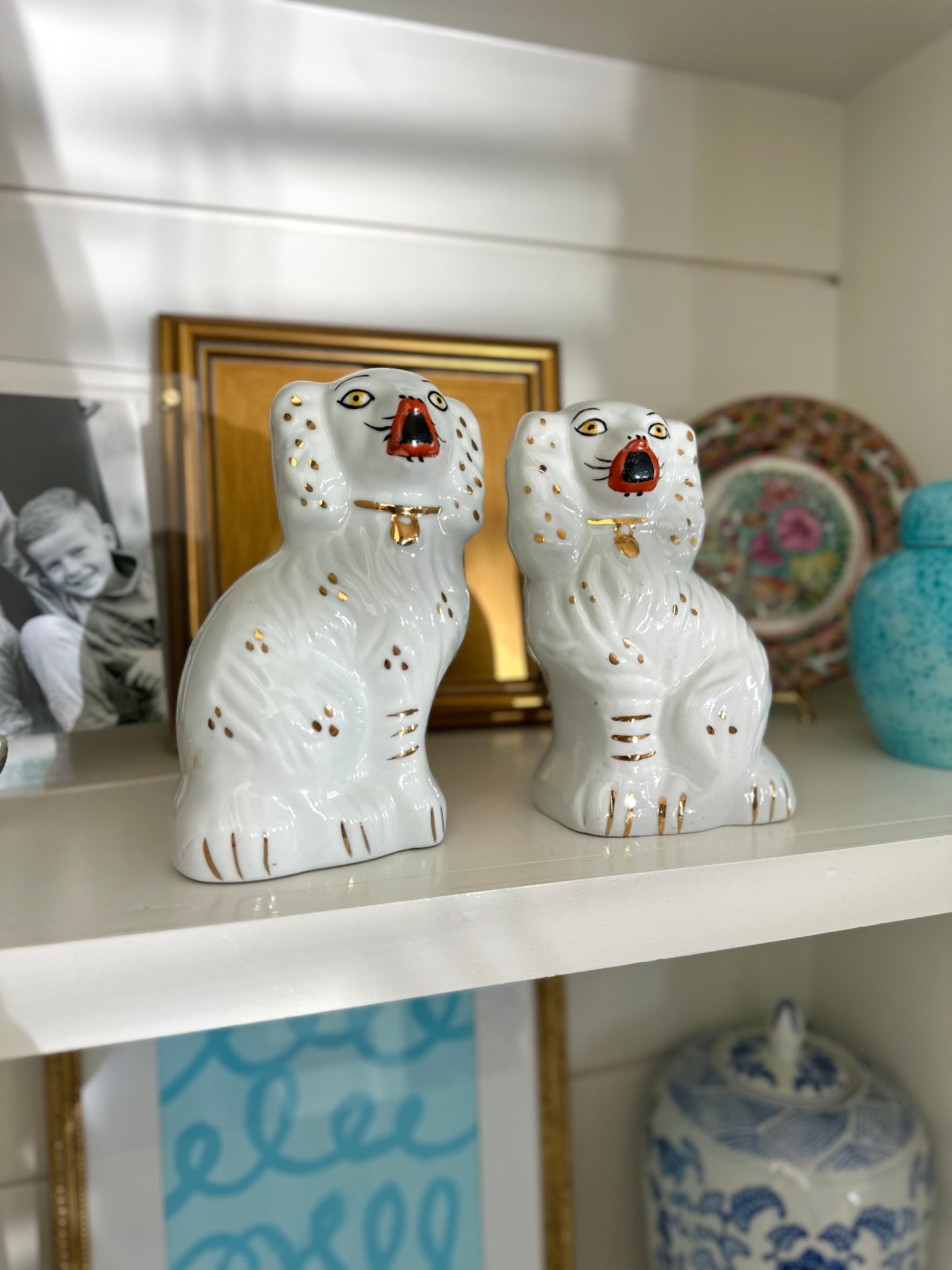 pair of reproduction Staffordshire mantel dogs