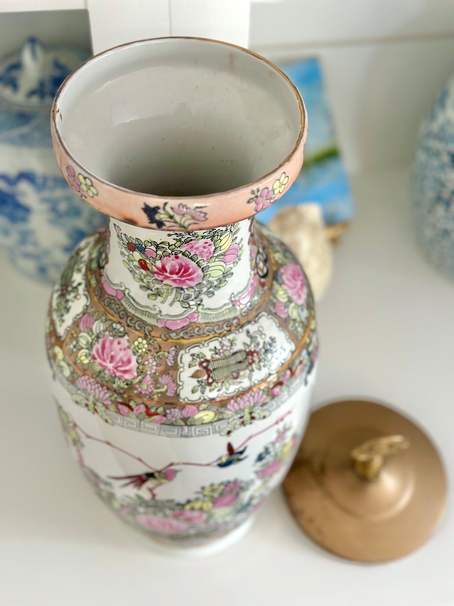 Rose Canton Vase w/ Lid