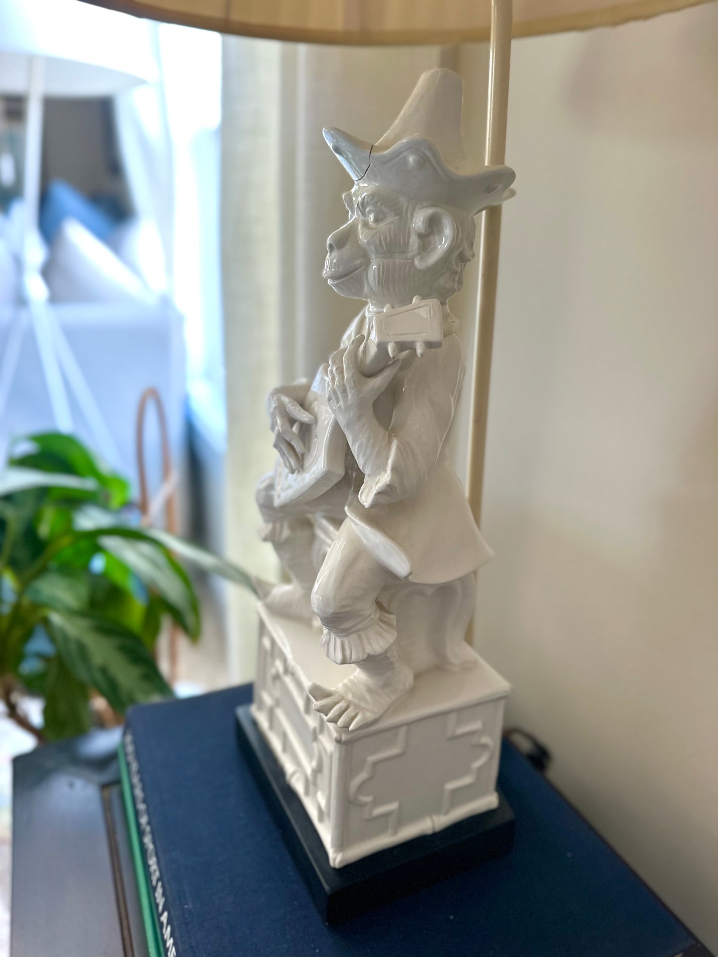 Blanc de Chine chinoiserie monkey lamp
