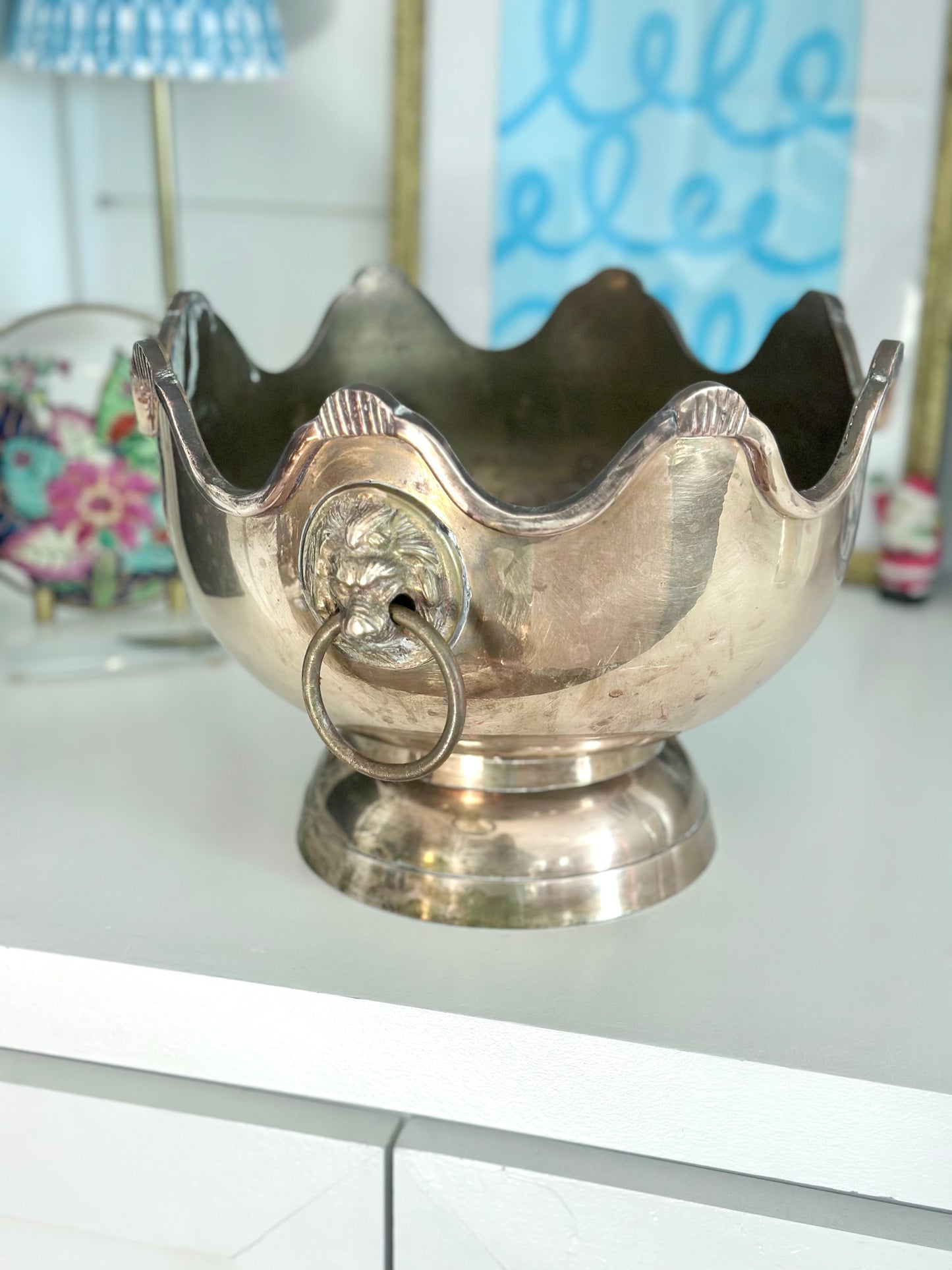 Brass Lion Handled Bowl