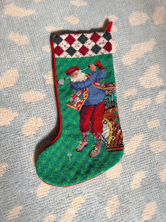 Golfing Santa Needlepoint Stocking
