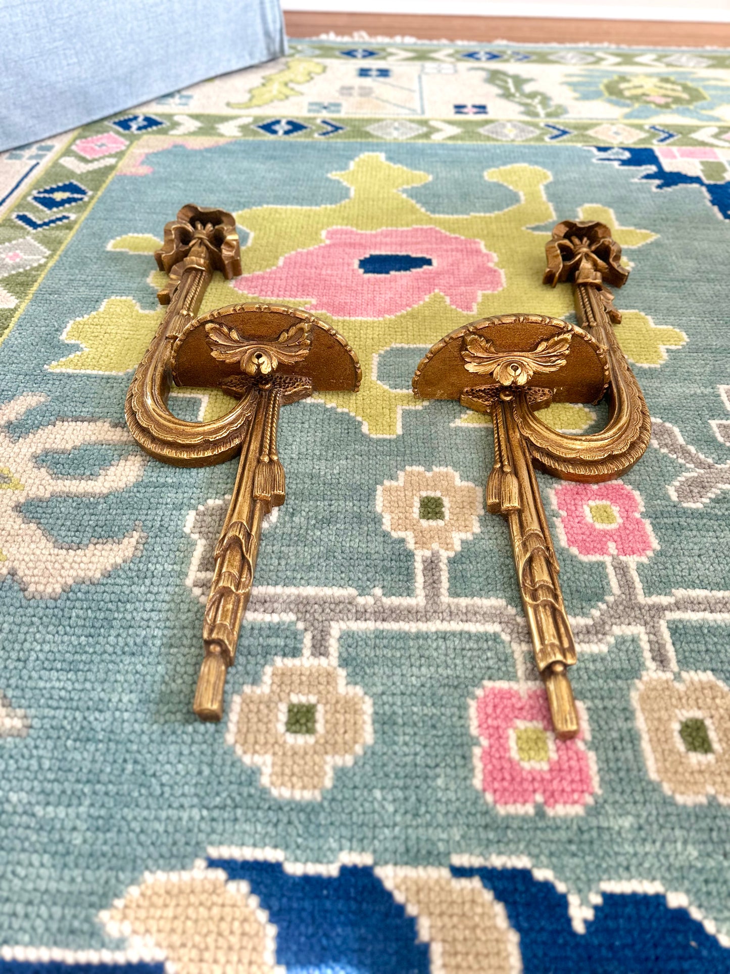 Vintage Italian Ribbon and Tassel Wooden Wall Sconces