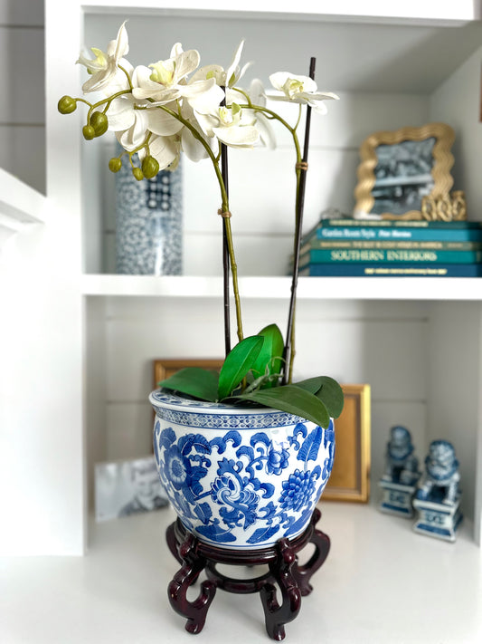 Blue & White Faux Floral Planter