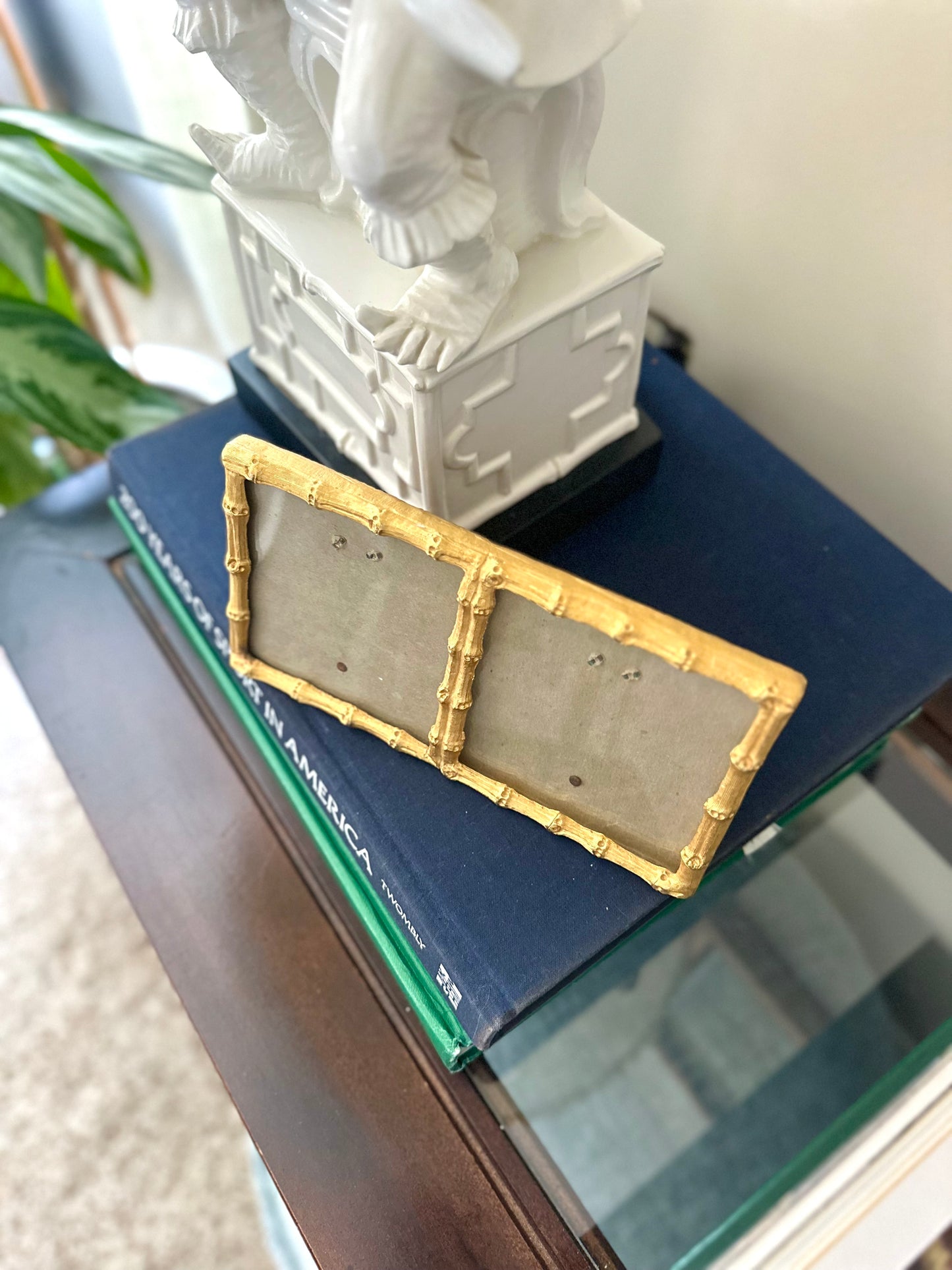 Faux bamboo double picture frame