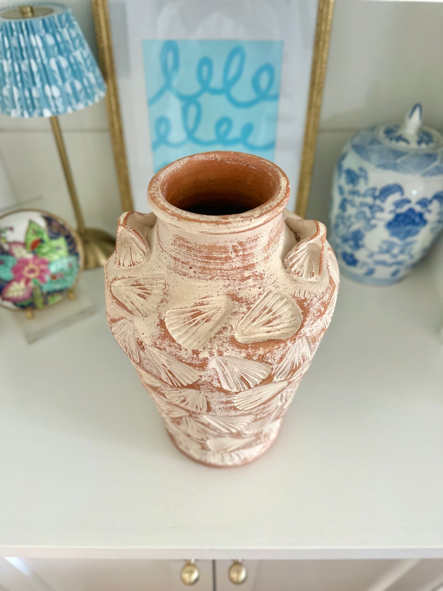 1980s terracotta shell vase