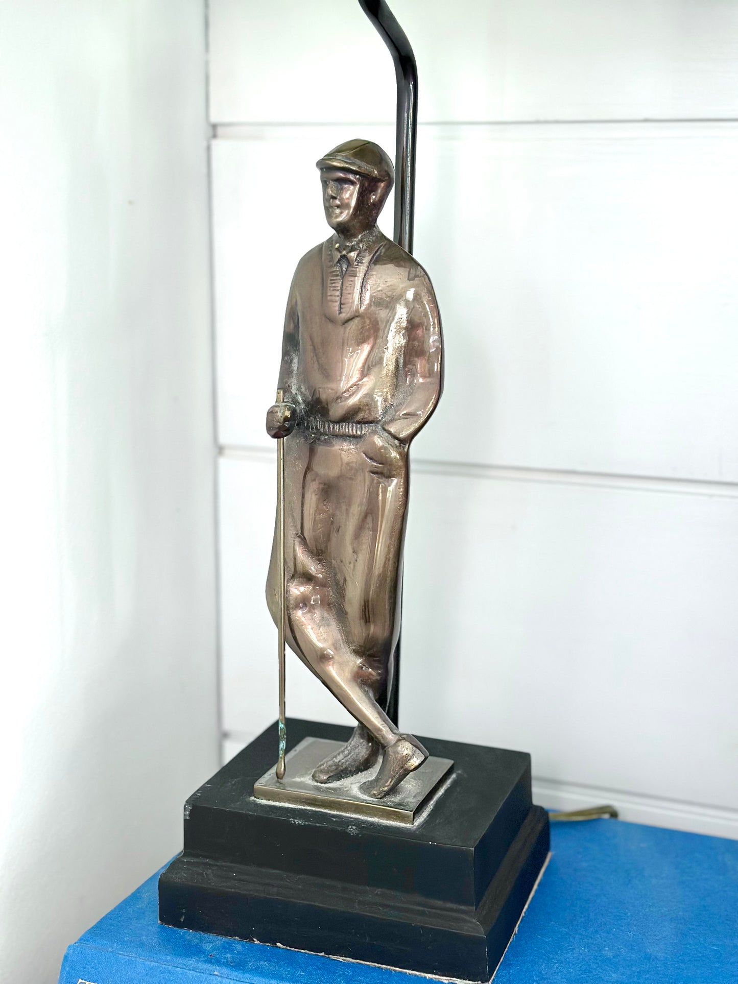 Brass Golfer Figurine Lamp Pair