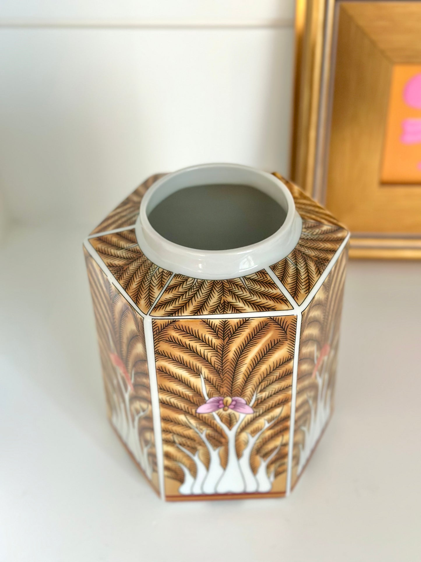 Brown Bok Choy Hexagon Vase