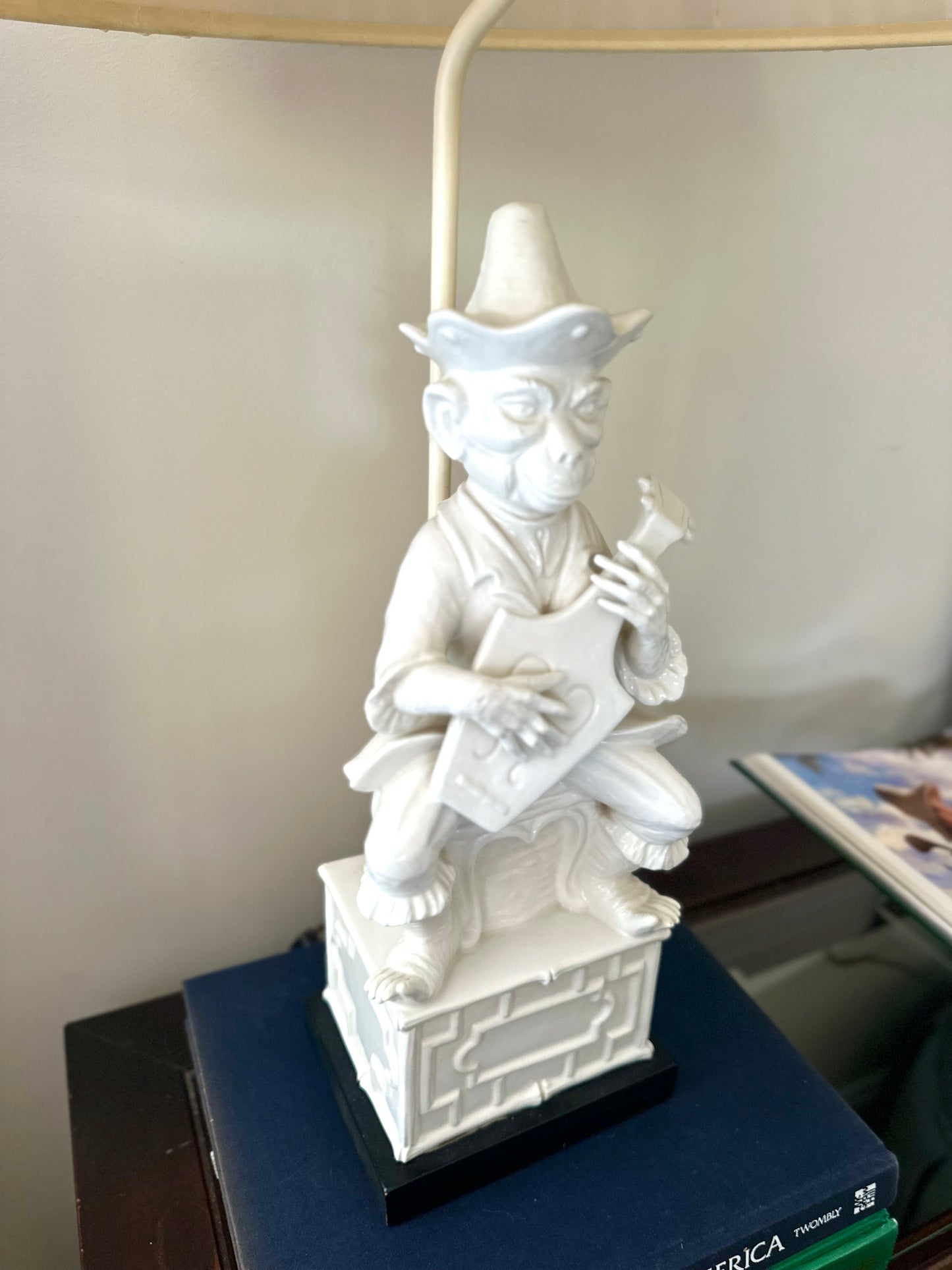 Blanc de Chine chinoiserie monkey lamp