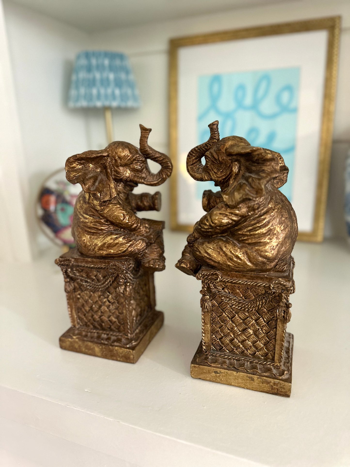 gold resin elephant bookends