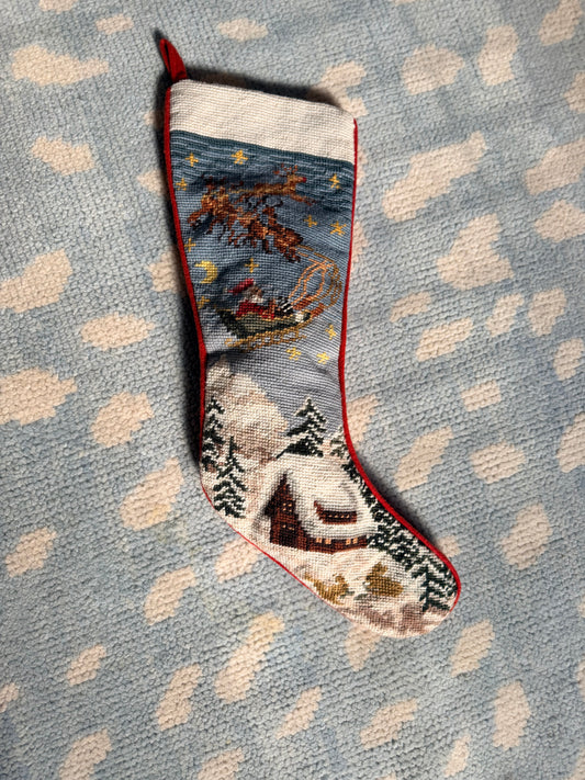 Santa’s Sleigh Needlepoint Stocking