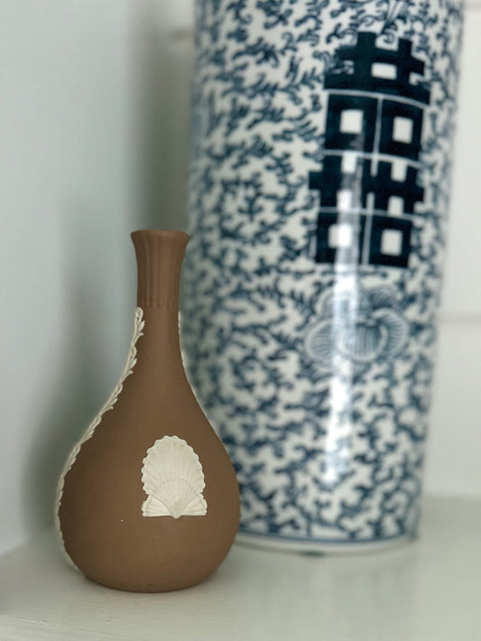 Vintage Taupe Brown Jasperware Bud Vase