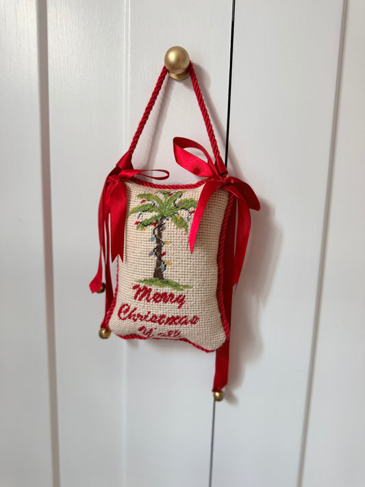 Beachy Needlepoint Christmas Door Hanger