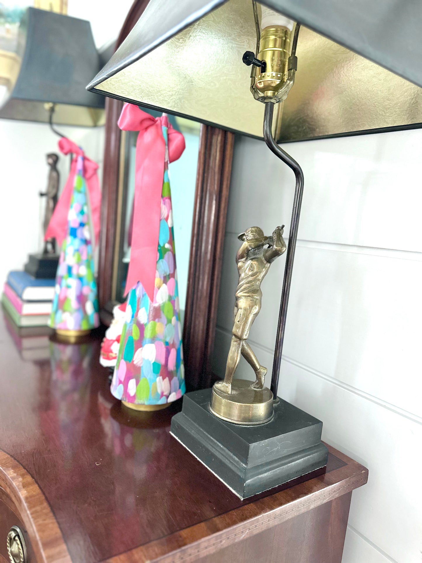 Brass Golfer Figurine Lamp Pair