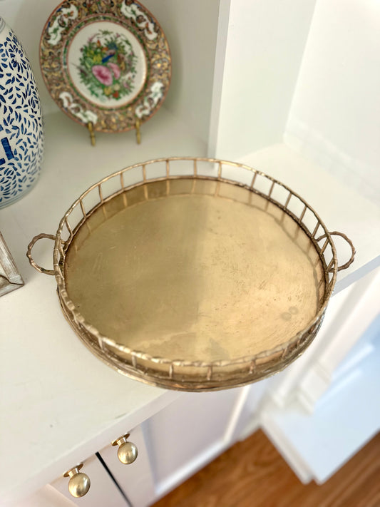 Faux bamboo round brass tray
