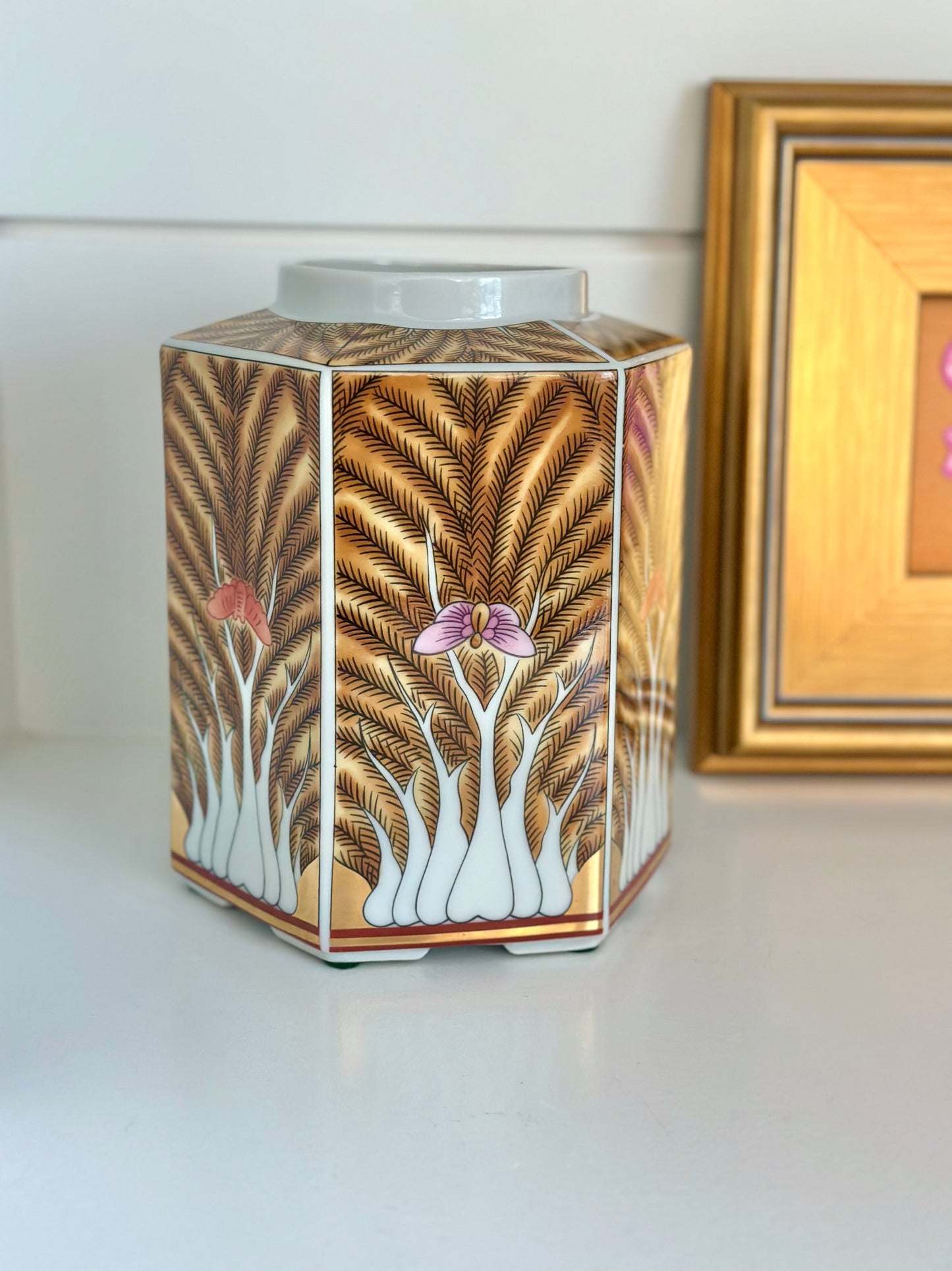 Brown Bok Choy Hexagon Vase