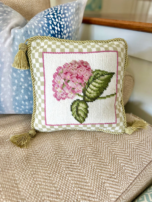 Floral Needlepoint Pillow with Tassels