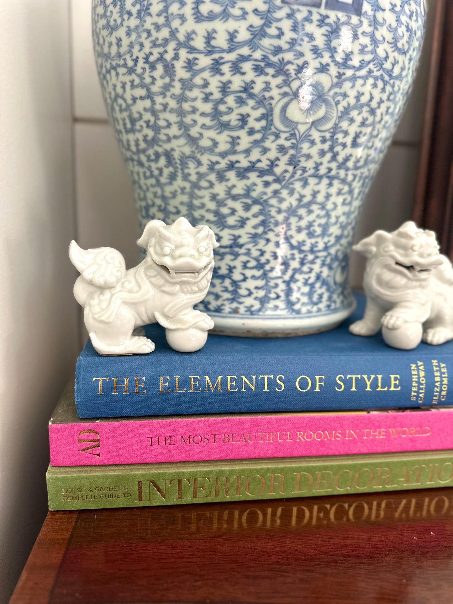 pair of vintage porcelain foo dogs