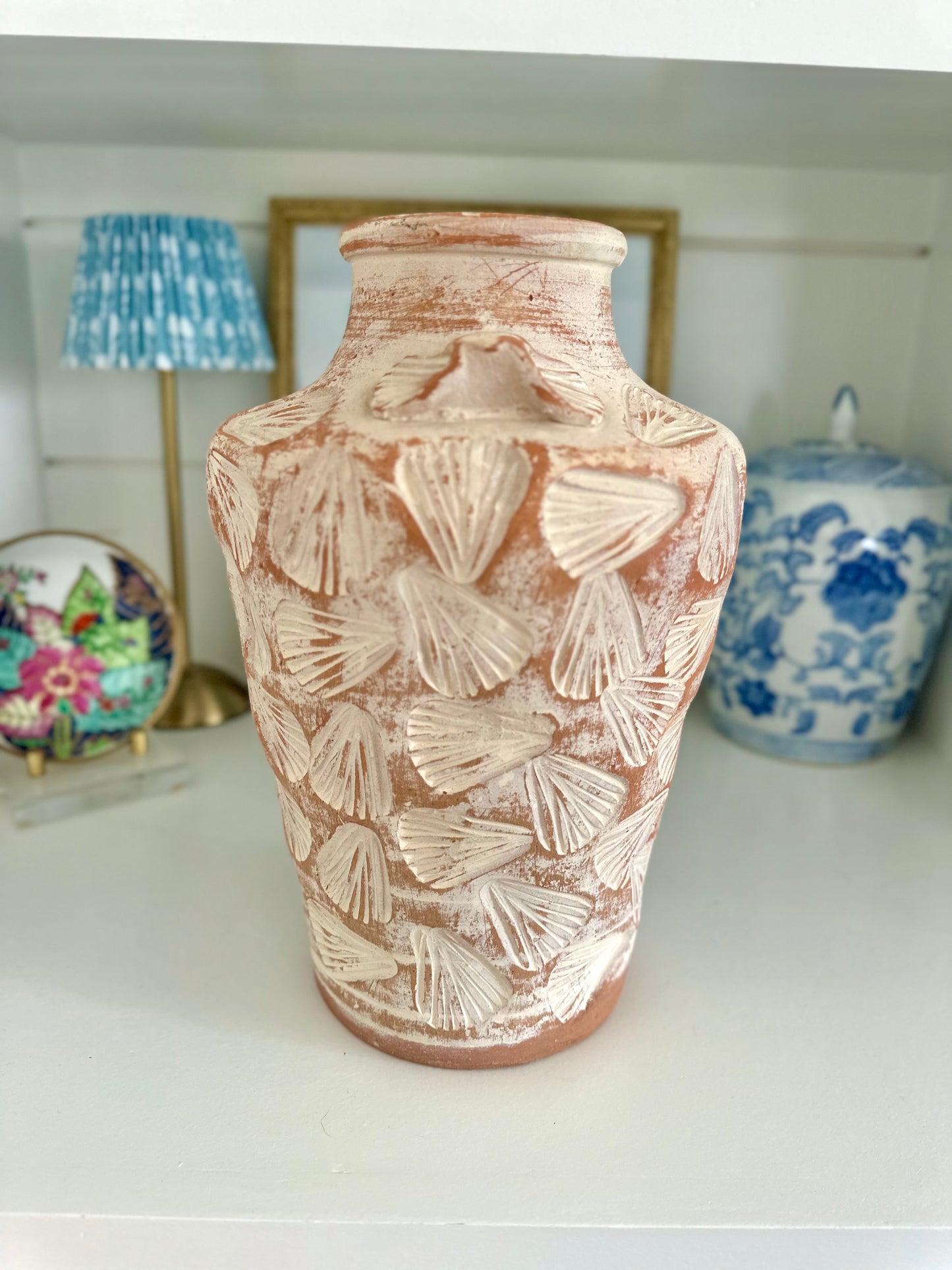1980s terracotta shell vase