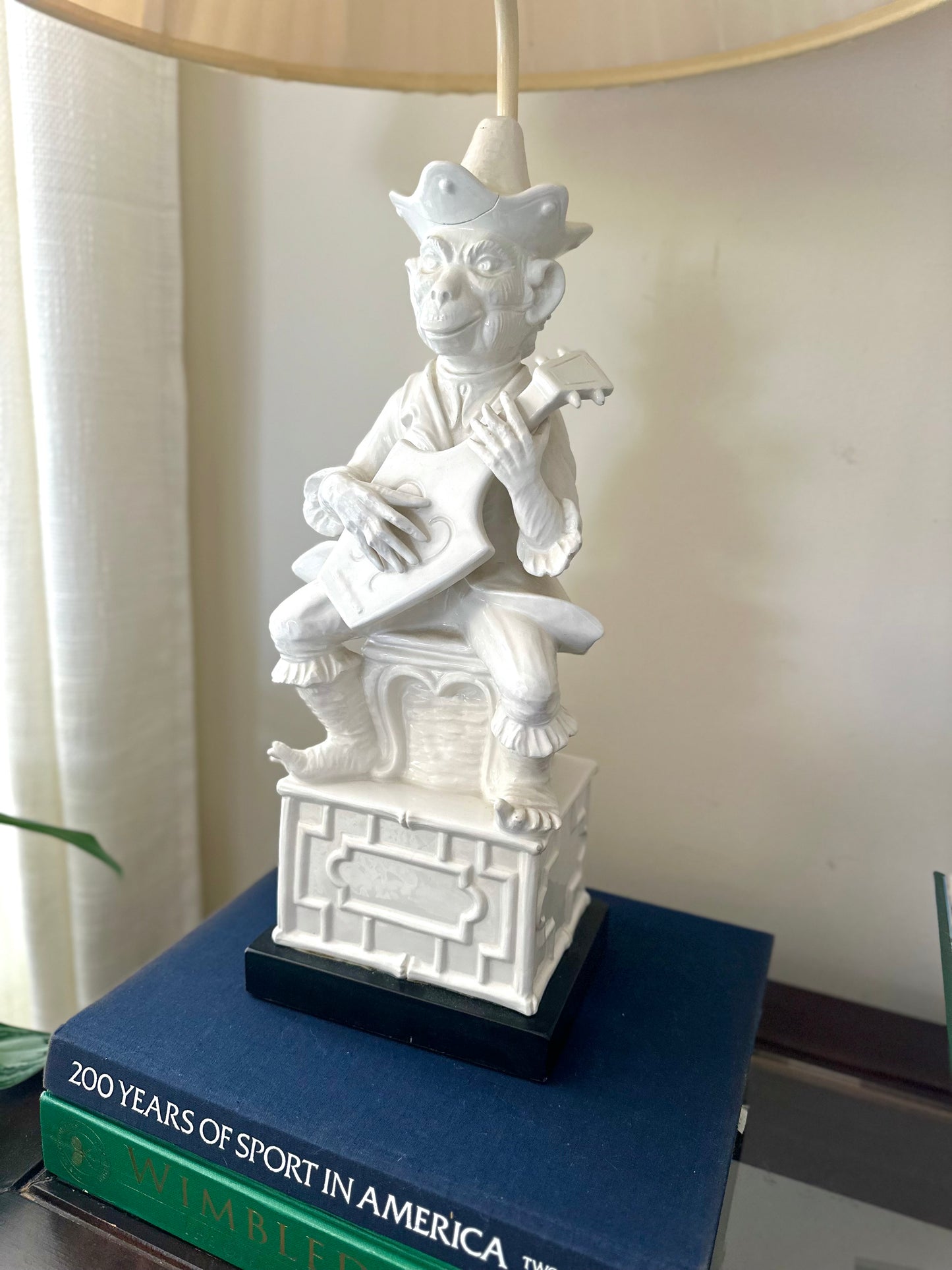 Blanc de Chine chinoiserie monkey lamp