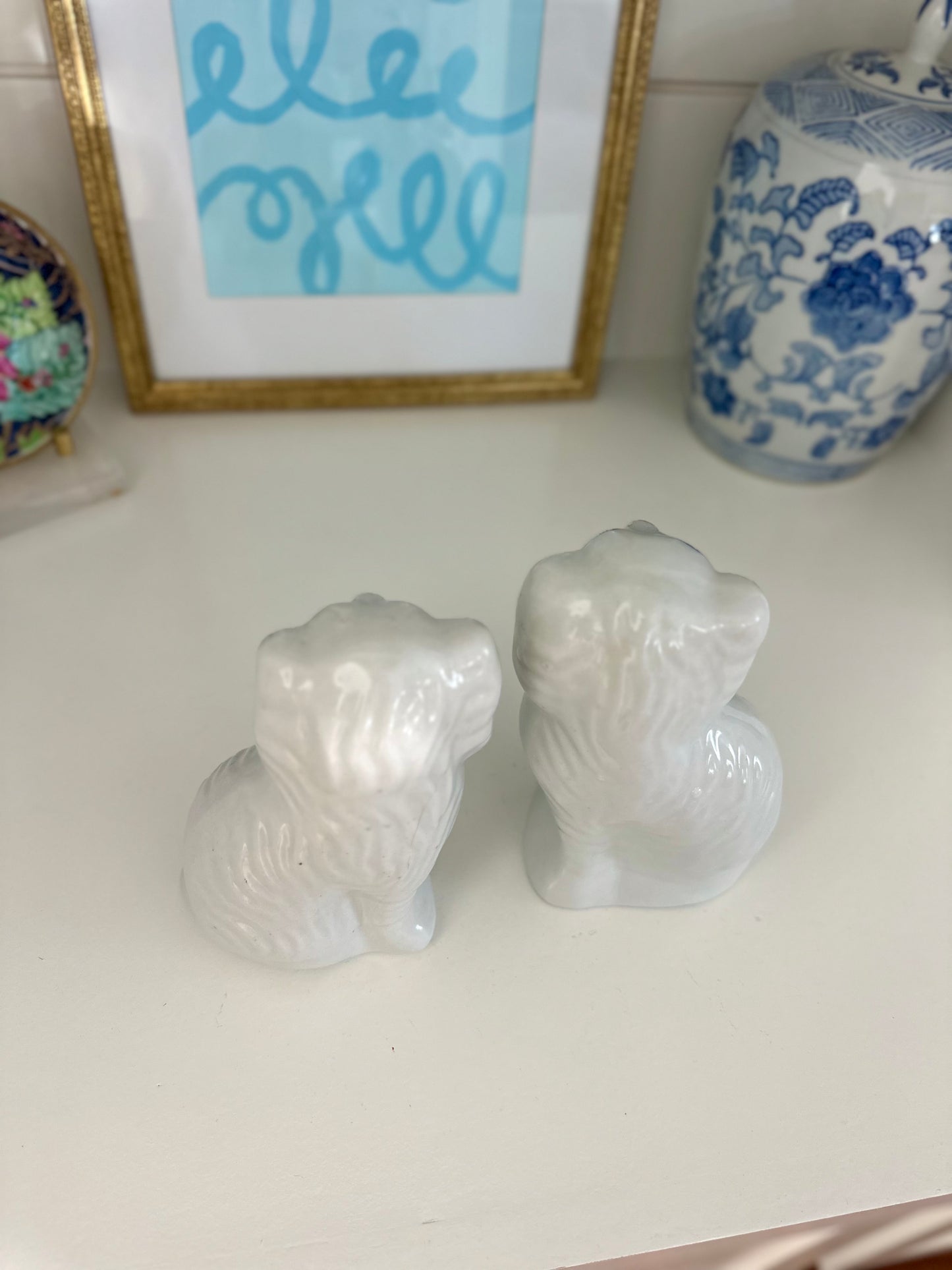 pair of reproduction Staffordshire mantel dogs