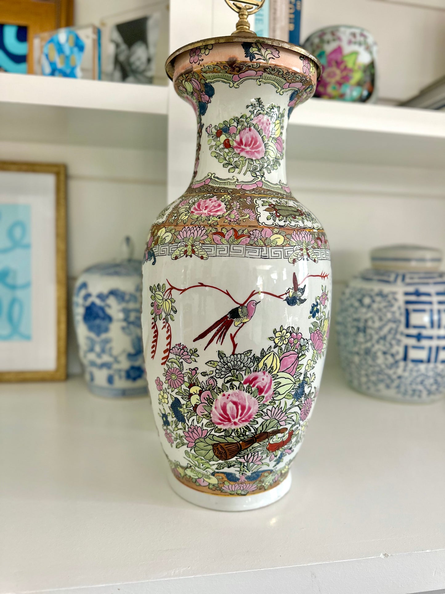 Rose Canton Vase w/ Lid