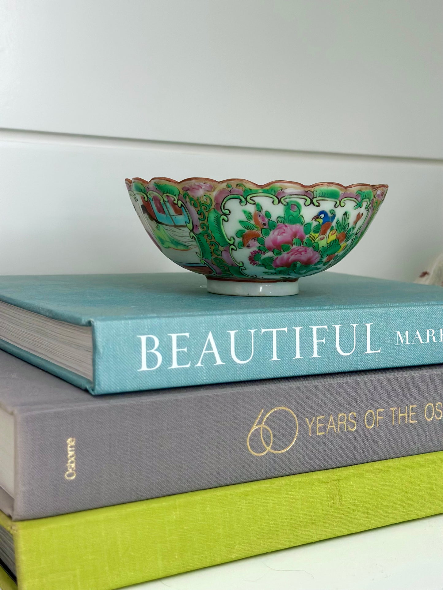 Antique scalloped rose medallion bowl