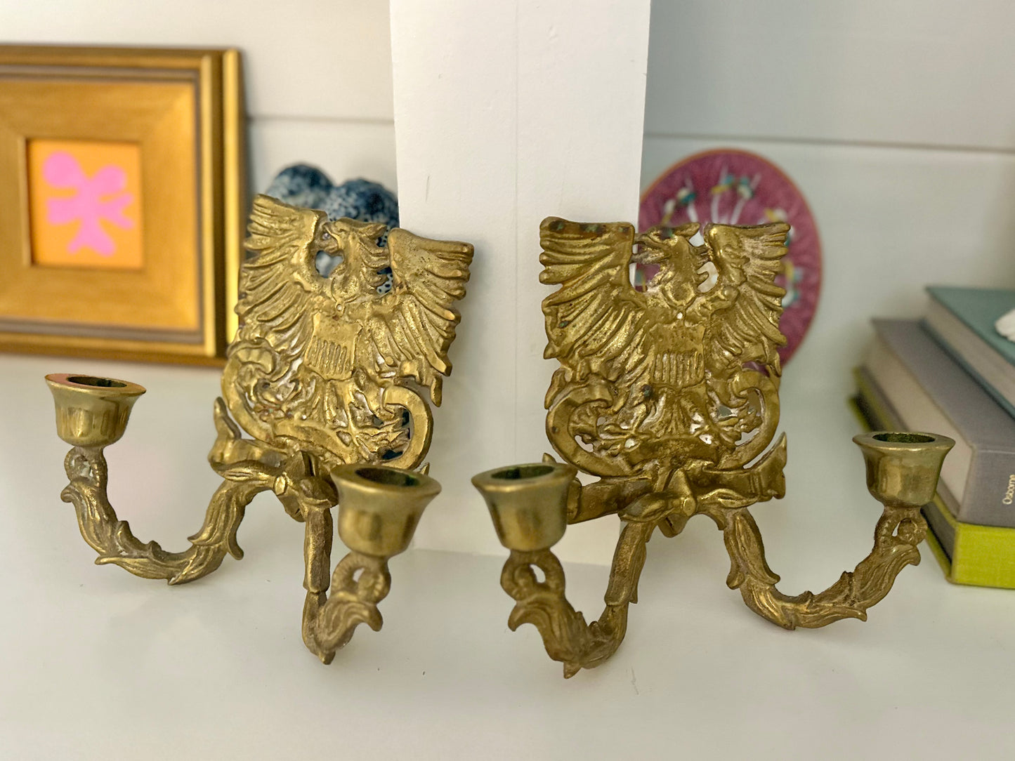 vintage brass American Federal eagle wall sconces